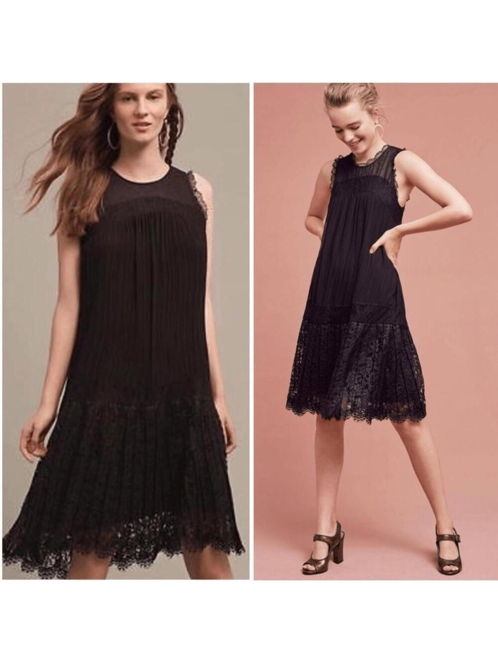 Anthropologie Floreat Black Lace Midi Dress Size 4 Boho Lace Hem Sleeveless